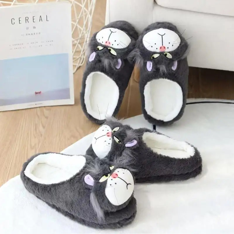 Cartoon Disney Anime Lucifer Cat Cinderella Norwegian Forest Cat Plush Girls Home Slippers Kawaii Anti-skid Warm Cotton Shoes