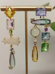 Geometric Square Dangle Earrings with Transparent and Colorful Cube Design for Women