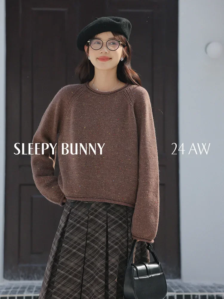 

2025 Autumn Women Round Neck Pullover Sweater Loose Wool Knit Top Elegant Casual Base Layer Petite Fit Soft and Cozy Knitwear