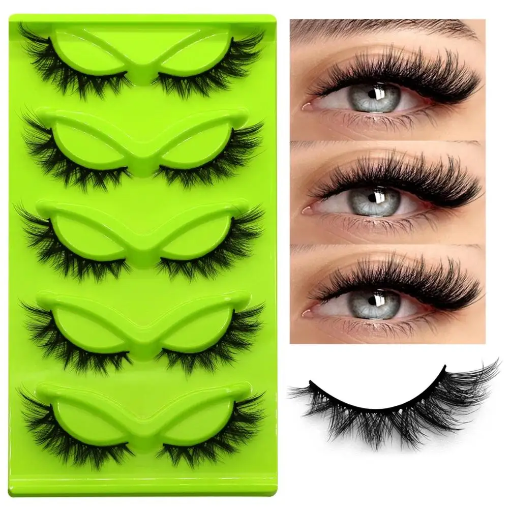 5 Pairs Fox Eye Long False Eyelashes Voluminous Cat Eye Lashes with Crisscross Design Thick Curled  Effect Small Clusters Cross