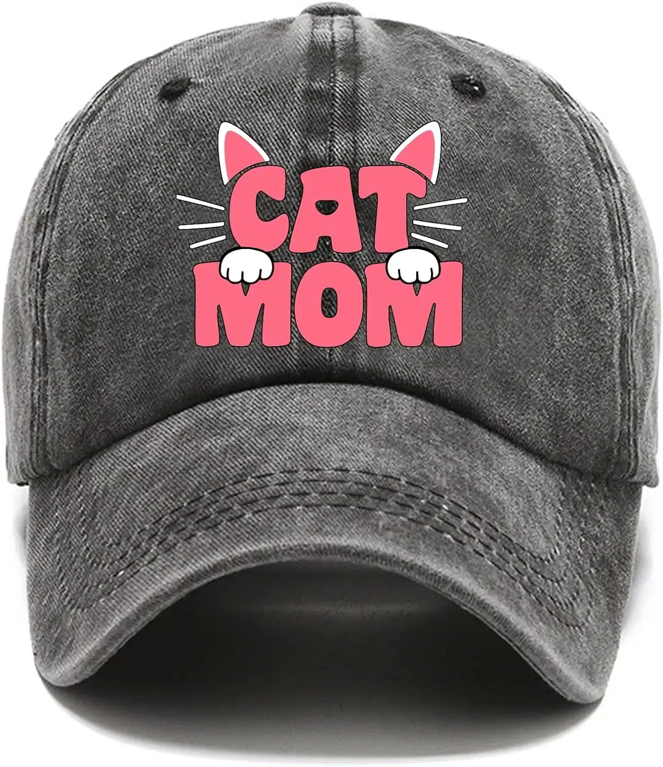 

Cat Mom Distressed Washed Black Baseball Cap, Vintage Adjustable Cotton Cap, Birthday for Mom Grandma, Hat for Cat Lover Mom