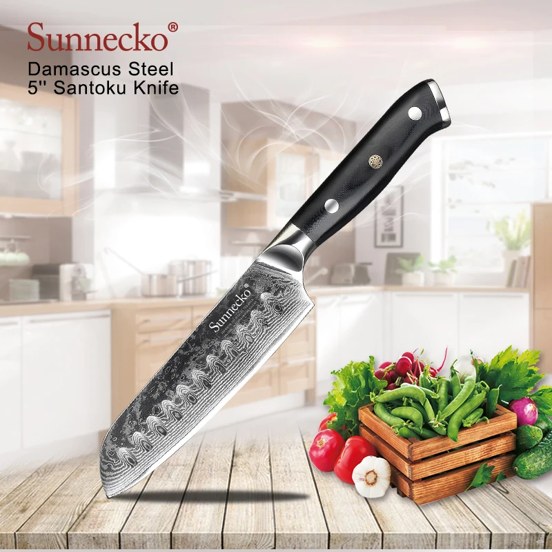 SUNNECKO Japanese Chef Cooking 5\'\' Inch Santoku Damascus Steel 73 Layers VG10 Slicing Splitting Sashimi Fishing Fillet Knife