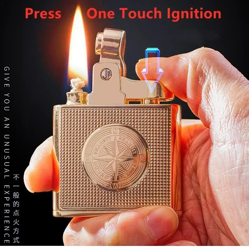 New Windproof Retro Brass Cigar Lighter Cigar Lighter Men Smoking Accessories Gadget Metal Luxury Kerosene Lighter Waterproof