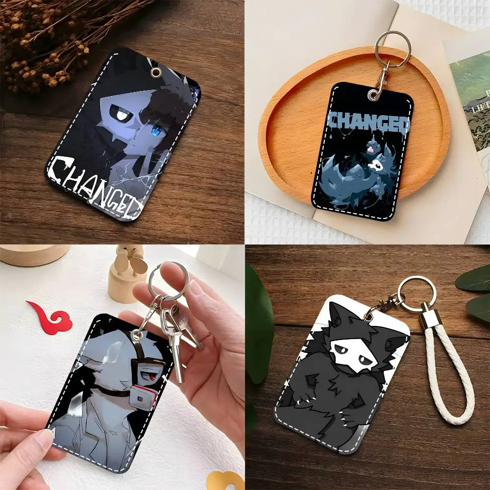 1pc C-Changed Puro Game Cute Card Case Keychain Access Card Bag Key Tag Ring Leather Card Holder Key Ring Access