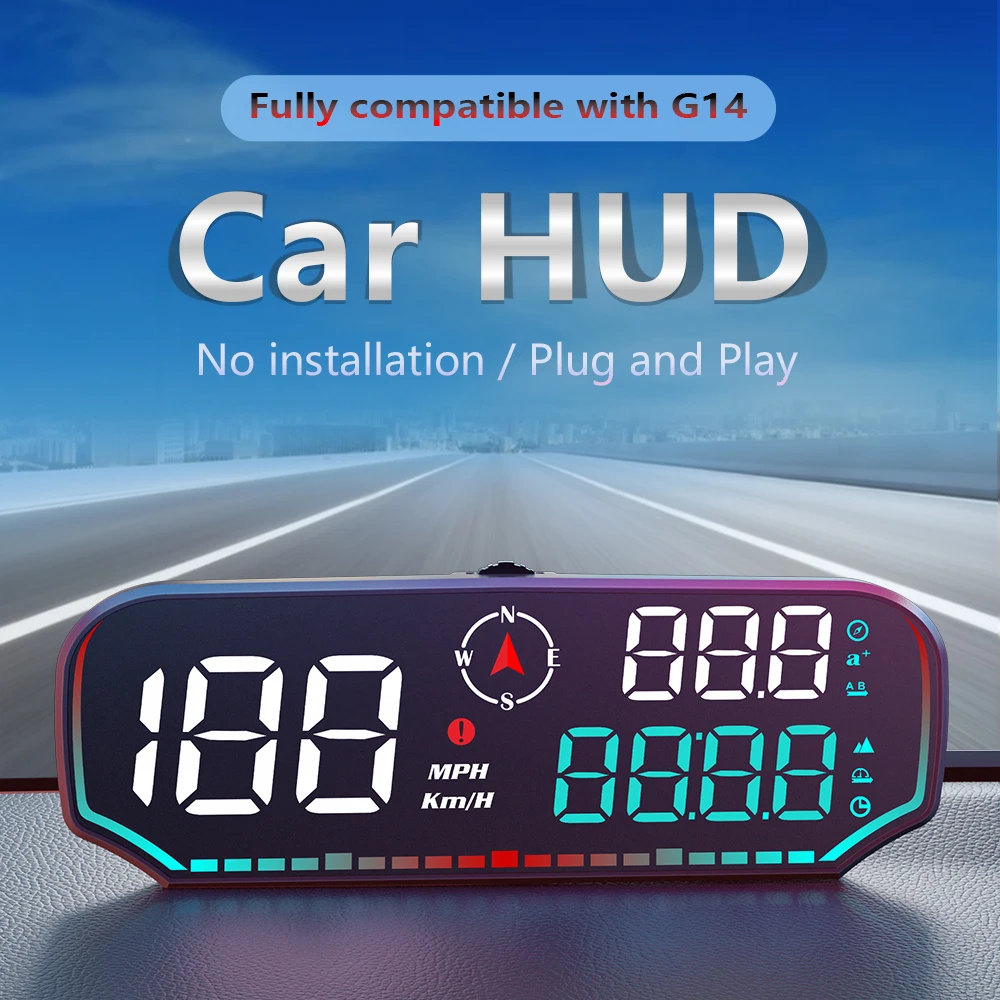 G14 Car Head Up Display Car HUD GPS LED Fatigue driving alarm High-definition display screen of date tachometer