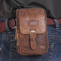Retro Men's Genuine Leather Waist Bag Multi-functional Mobile Phone Bag Frosted Leather Outdoor Casual Bag for Men