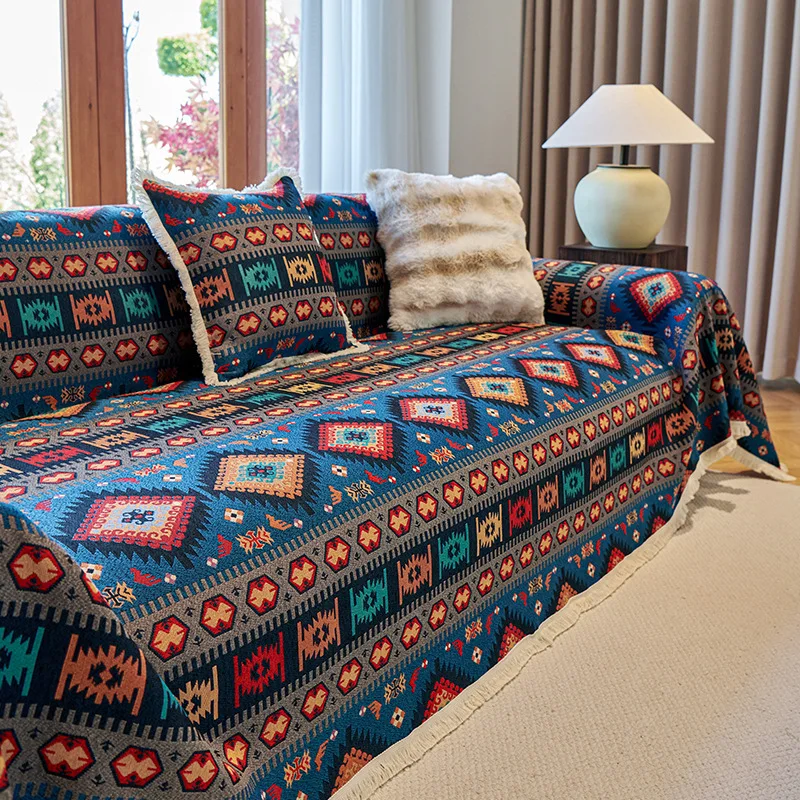 1pc Ethnic Sofa Cover Dustproof Sofa Blanket Four Seasons Universal Anti Cat Scratch Living Room Home Decor