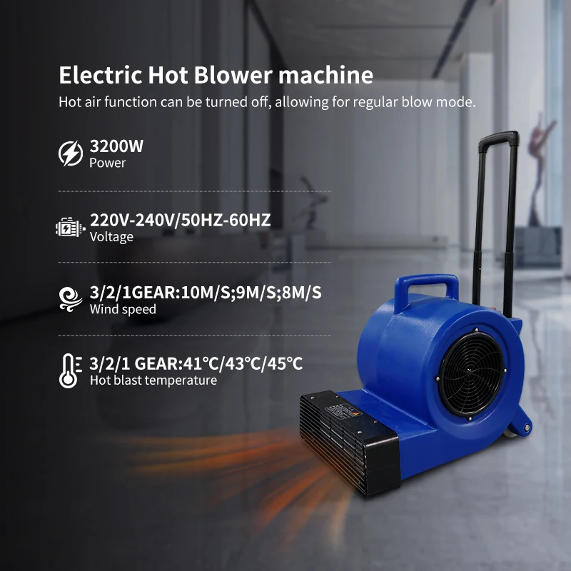 2025Commerciale portatile 3200W Potente ventilatore ad aria calda Mover Jet Blower Machine per asciugare pavimenti e moquette