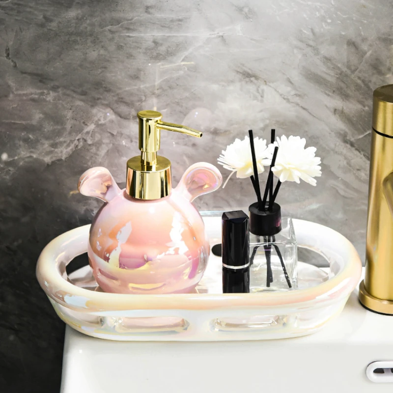 Stylish Ceramic Hand Soap Dispenser, Cartoon Design, Bathroom Accessory, Luxurious Screw Seal Shampoo Bottle for Modern Homes