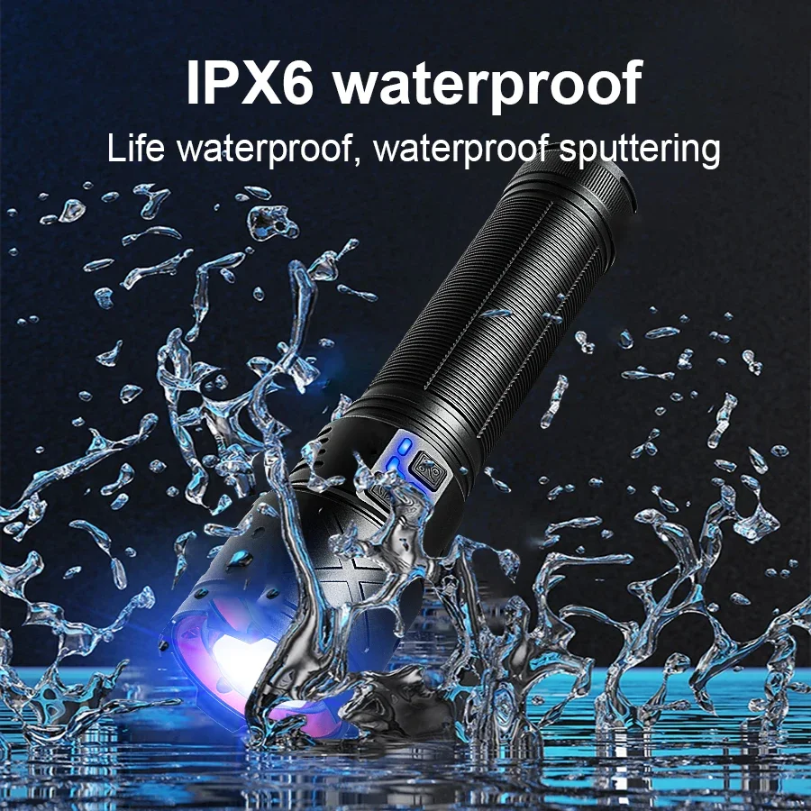 2025 New Super Bright LED Flashlight Rechargeable Zoom Torch Long Range 8000M Tactical Torch Light Camping Fishing Work Lantern