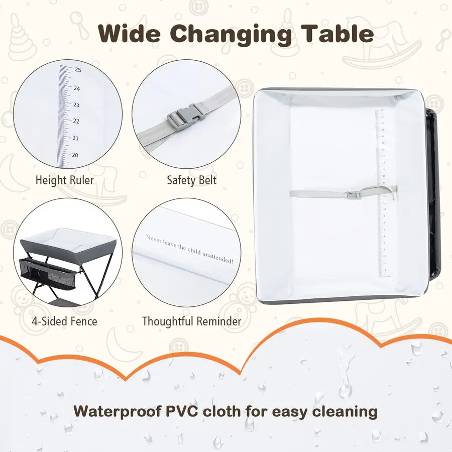 Changing Table, Portable Baby Changing Table Foldable Diaper Changing Station with Safety Belt, Large Storage Rack amp Shelf, Nu