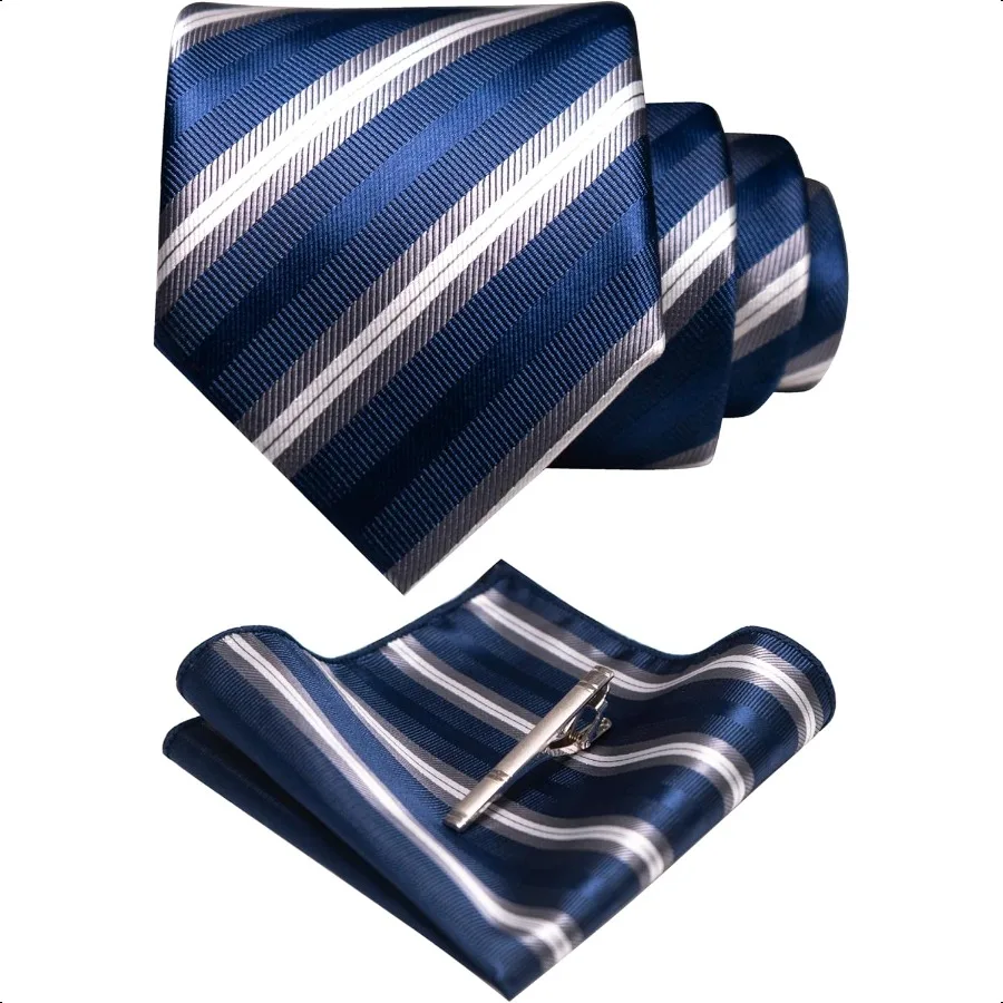 

RBOCOTT Silk Stripe Plaid Tie and Pocket Square with Tie Clip Sets for Men