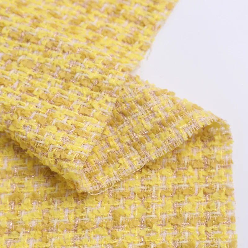 50x145cm Yellow Color Gold Wire Yarn-Dyed Braided Tweed Fabric For Women Autumn Jacket Dress Suits Coat Handbag DIY Cloth Sewing