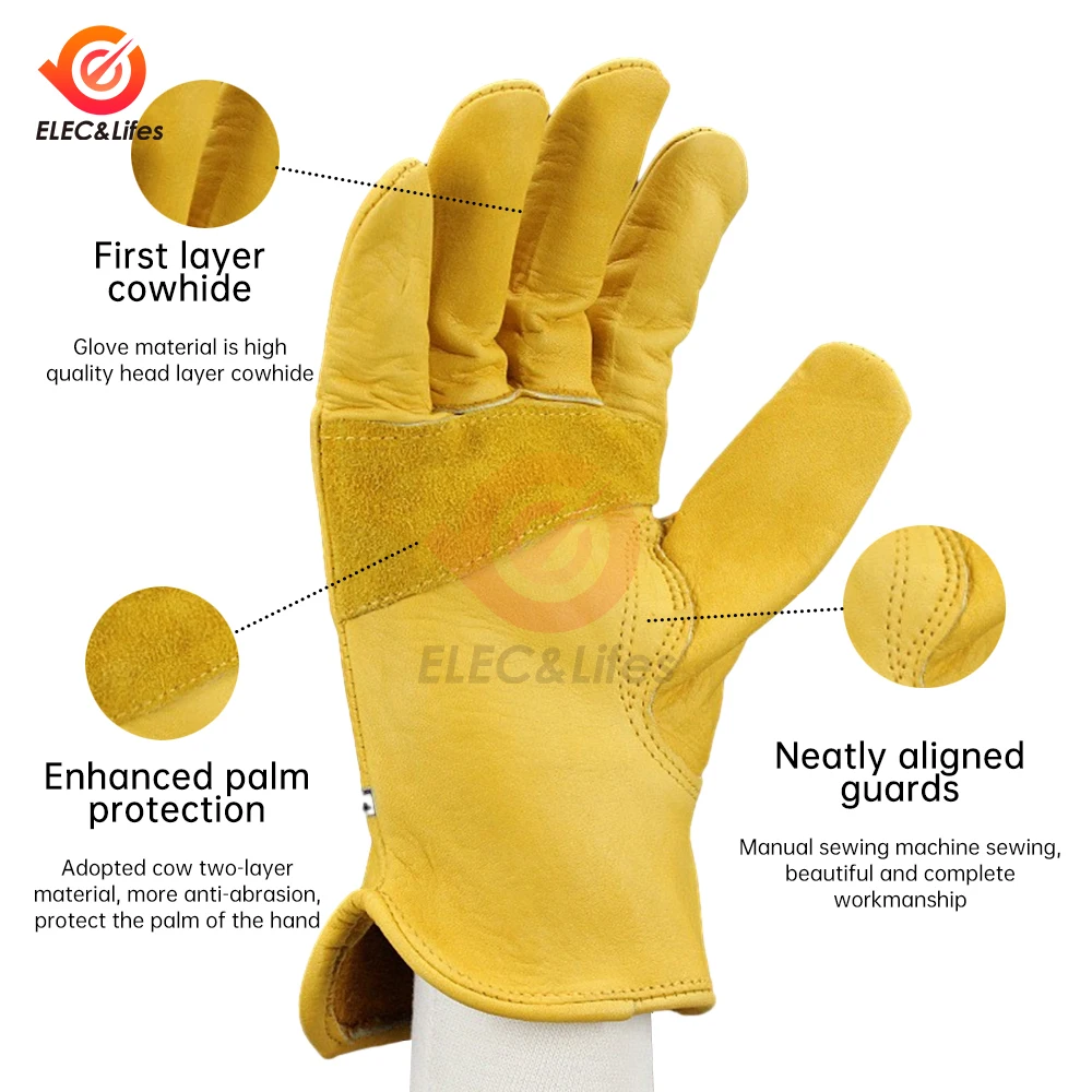 Luvas de couro amarelo para soldagem TIG, protetores de dedo, macio, sensível, acessórios de bicicleta, segurança, 1 par
