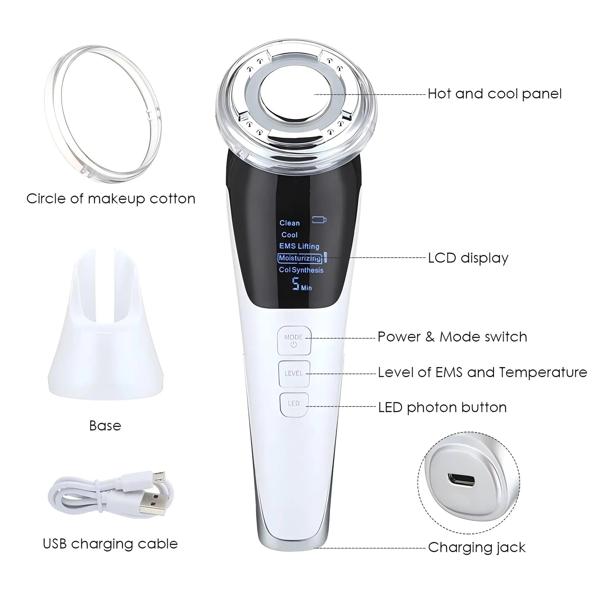 جهاز 4 في 1 للعناية بالبشرة للتدفئة والتبريد مكركرنت للوجه، طقم مدلك للوجه والرقبة بالضوء الأحمر والأزرق للجمال في المنزل