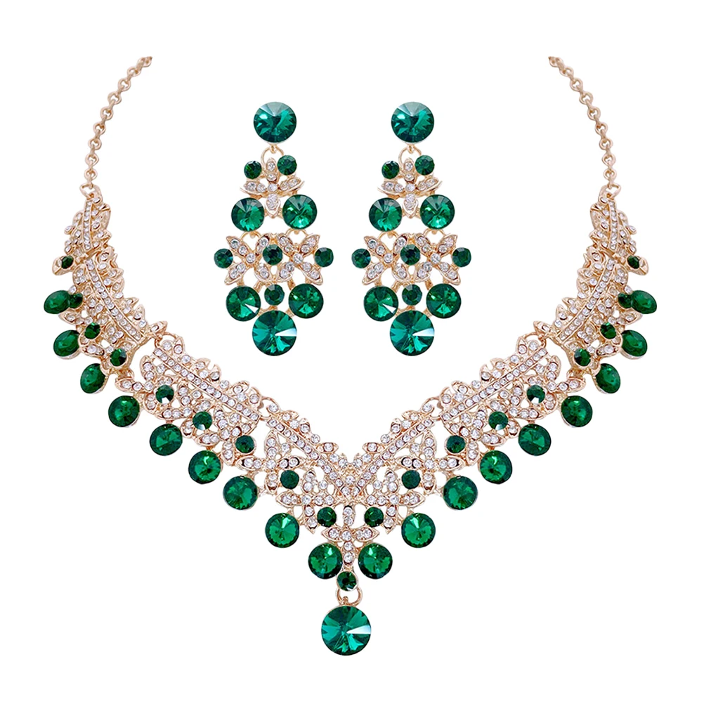 

Rhinestone Necklace Earrings Set Women Bride Bridesmaid Costume Jewelry Necklace Earring Simple Elegant Daily Wear