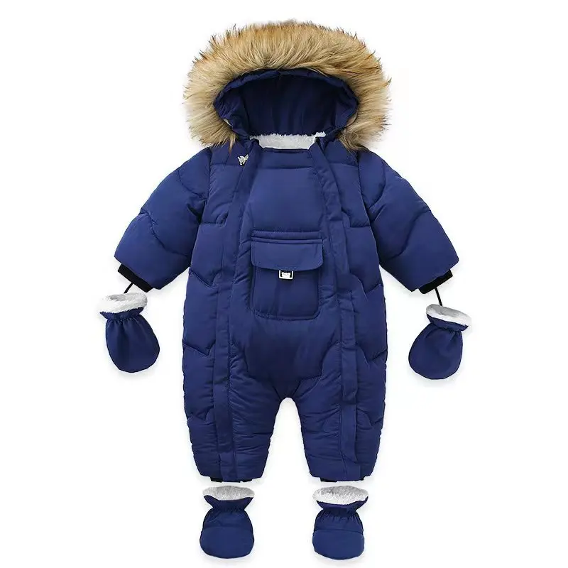 -30 Degree Baby Girl Winter Jumpsuit Plus Velvet Warm Newborn Baby Overalls Infant Girl Snowsuit Toddler Romper Outerwear Coat