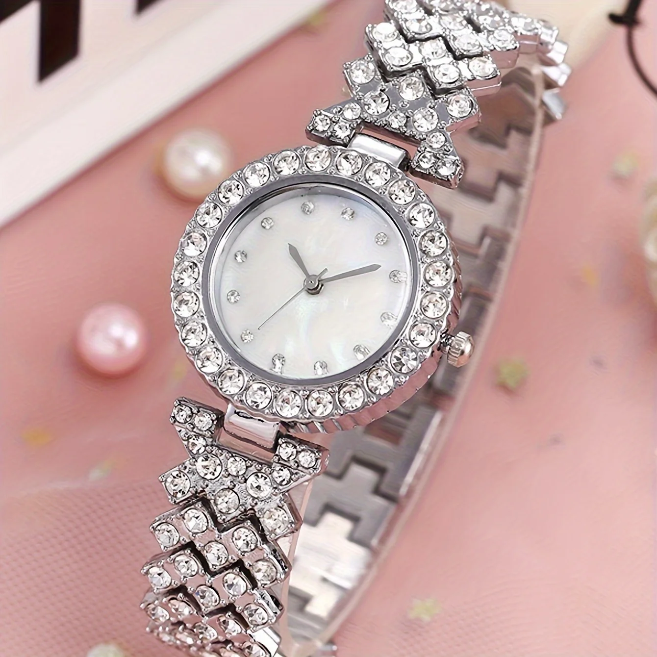 Women\'s Watch Luxury Rhinestone Quartz Watch Fashion Analog Wrist Watch & 5pcs Star Jewelry Set, Gift For Mom Her