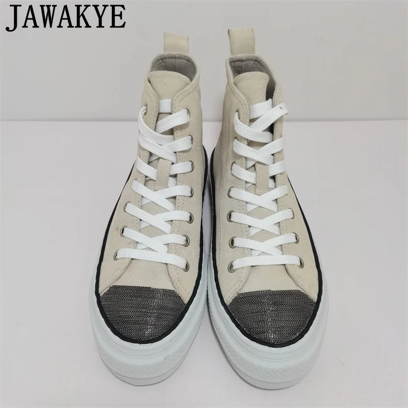 Famous High Top Lace-Up Sneakers Flat Shoes Women Suede Leather Thick Bottom Casual Canvas Shoes Comfort Trainer Run Shoes Woman