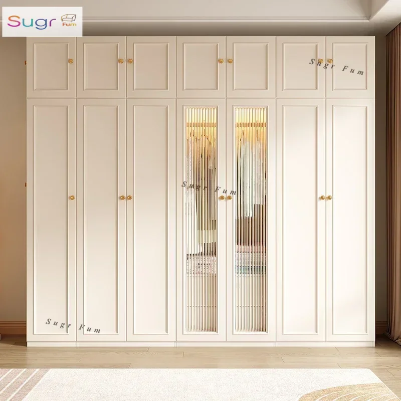 

French cream style wardrobe household bedroom small apartment modern simple economical cabinet swing door assembly wardrobe