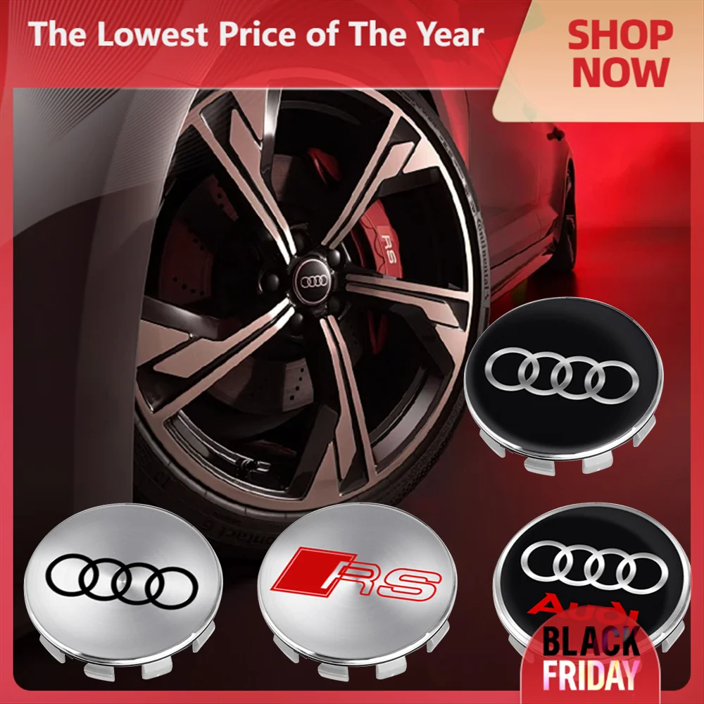 4PCS 60/63/68mm Car Wheel Center Hub Caps Cover Sticker Auto Accessories For AUDI S RS A3 A4 B8 8P 8V A6 A5 Q5 B7 B6 B9 Q7 A1 A7