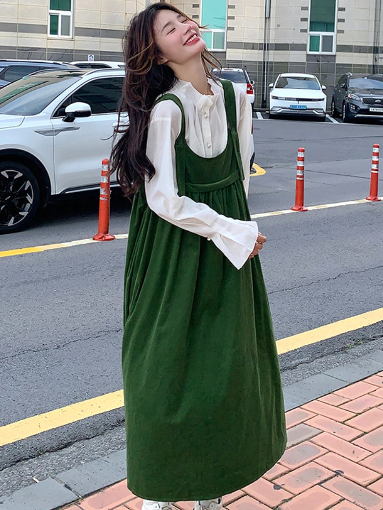 女性用ノースリーブルーズカジュアルドレス,オールマッチコーデュロイクリーンフィット,プレッピー原宿ストリートウェア,優しいデザイン