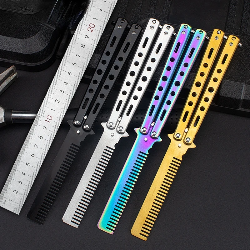 Portable Butterfly Training Knife Foldable Trainer Pocket Flail Knife Uncut Blade Butterfly Comb For Training Tool