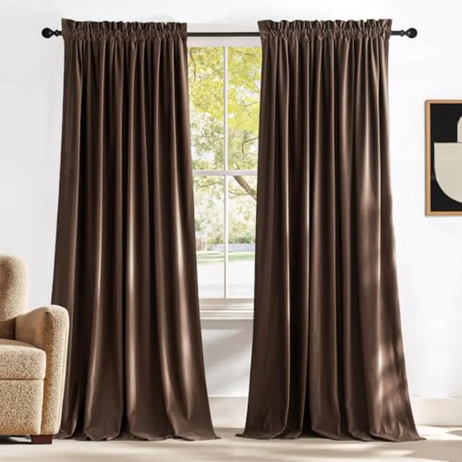 

Коричневые бархатные шторы Curins 08 HES LON2 Panel Blkout с энергосберегающей теплоизоляцией, звукоизоляцией, плотной матовой тканью, устойчивой к нагреву и холоду, для дома.