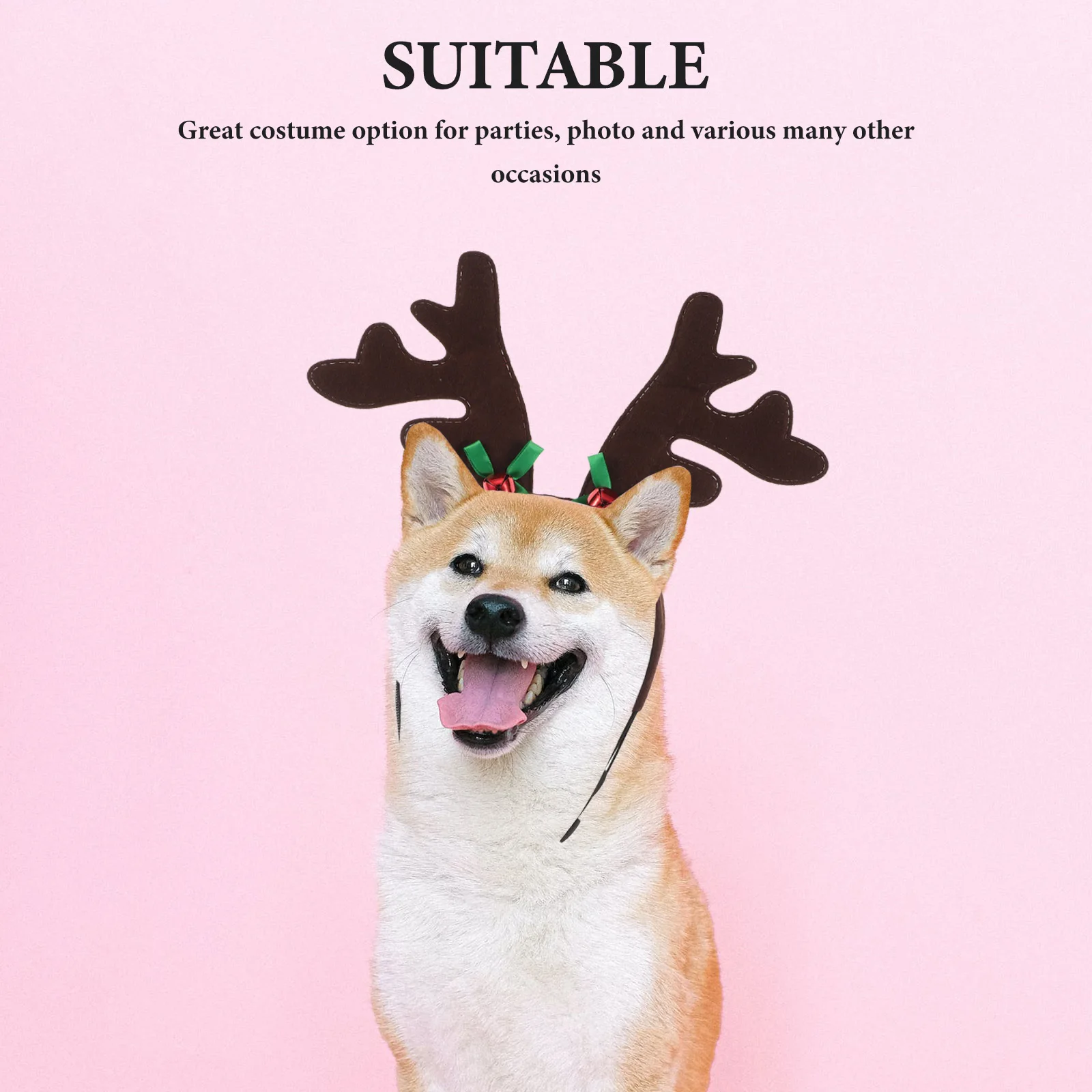 Pet Christmas Dog Head Antler Bowknot Headband Green Bowknot Pattern Xmas Party Photo Head Hoop Dog Headband Decor