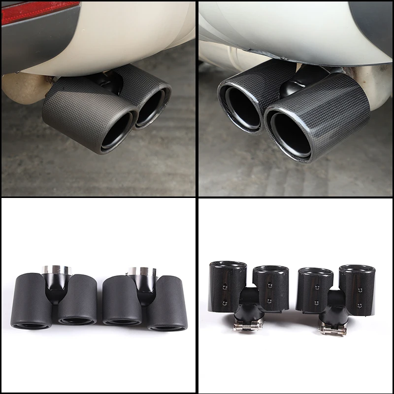 Upgrade Quad Exhaust Tailpipe Trim For Land Rover Defender L663 2020+ Real Carbon Fiber+Stainless Steel Round Exhaust Tip Cover