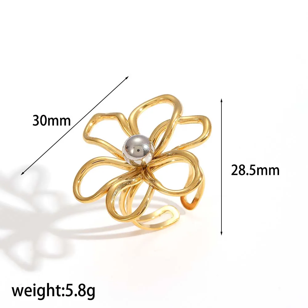 Zarte Edelstahl-Hohlblumenringe und Ohrringe Set für Damen, Trendiger Schmuck, Accessoires, Geschenke – Detail 6