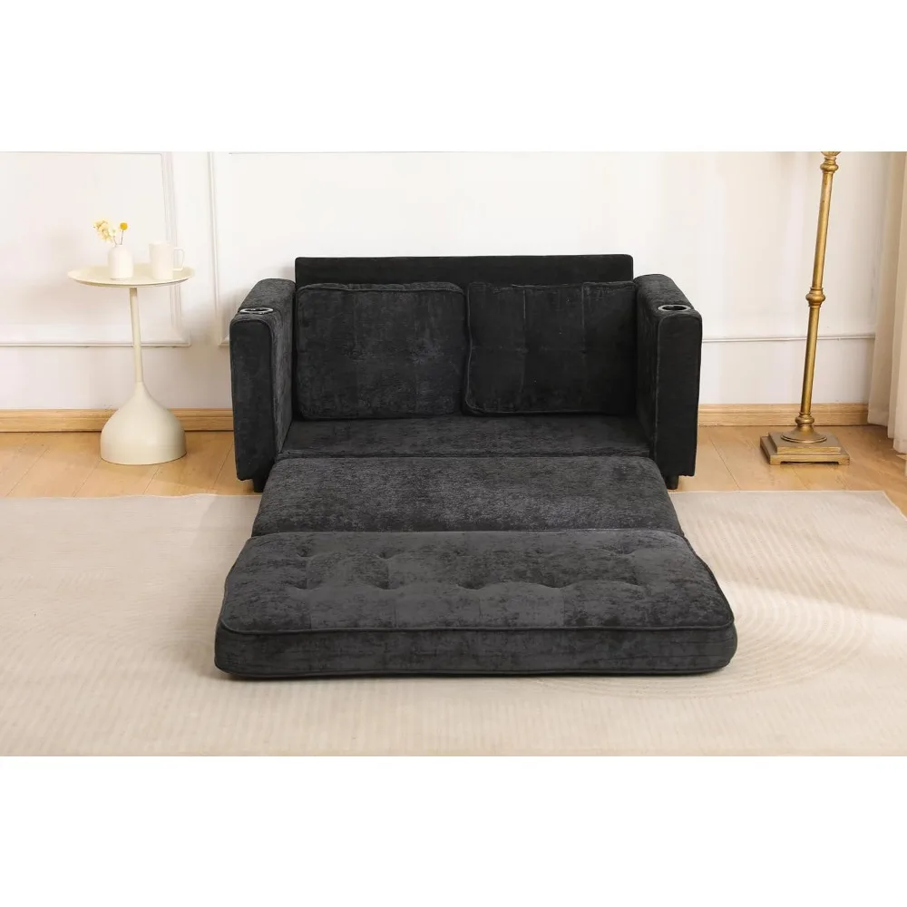 أريكة سرير مخملية قابلة للطي مع مقعد عميق وتخزين، مقعد أريكة نوم 2 في 1 لغرف المعيشة والمكاتب #4