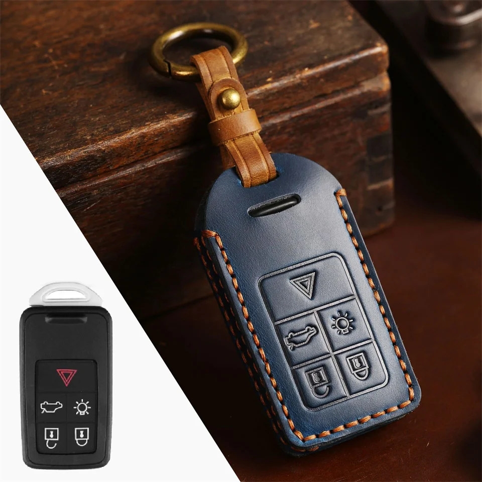 Leather Car Key Remote Cover Full Case For Volvo S60 S80 V60 XC60 XC70 S60L V40 XC90 Auto Keychain Protection Accessories Ring