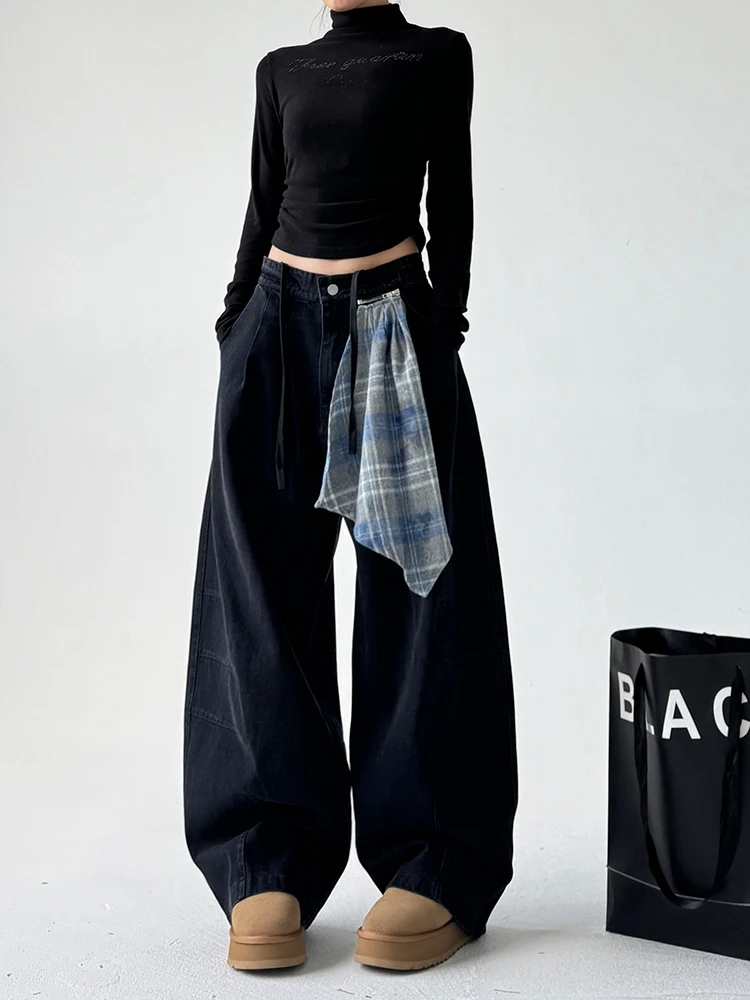 

Американские широкие джинсы для женщин, хлопковые эластичные джинсовые брюки с высокой талией, осенне-зимние модные повседневные брюки