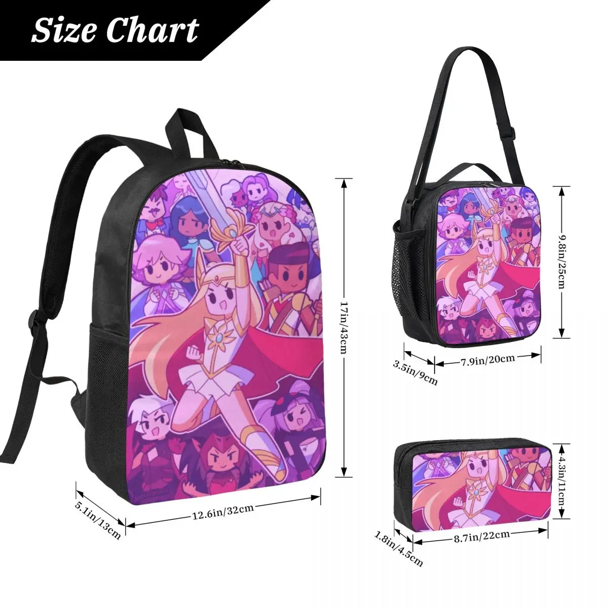 3Pcs She-Ra And The Princesses Of Power merch Backpack Set for Pencil Boxes Bookbag Sets with Lunch Box For School Knapsack
