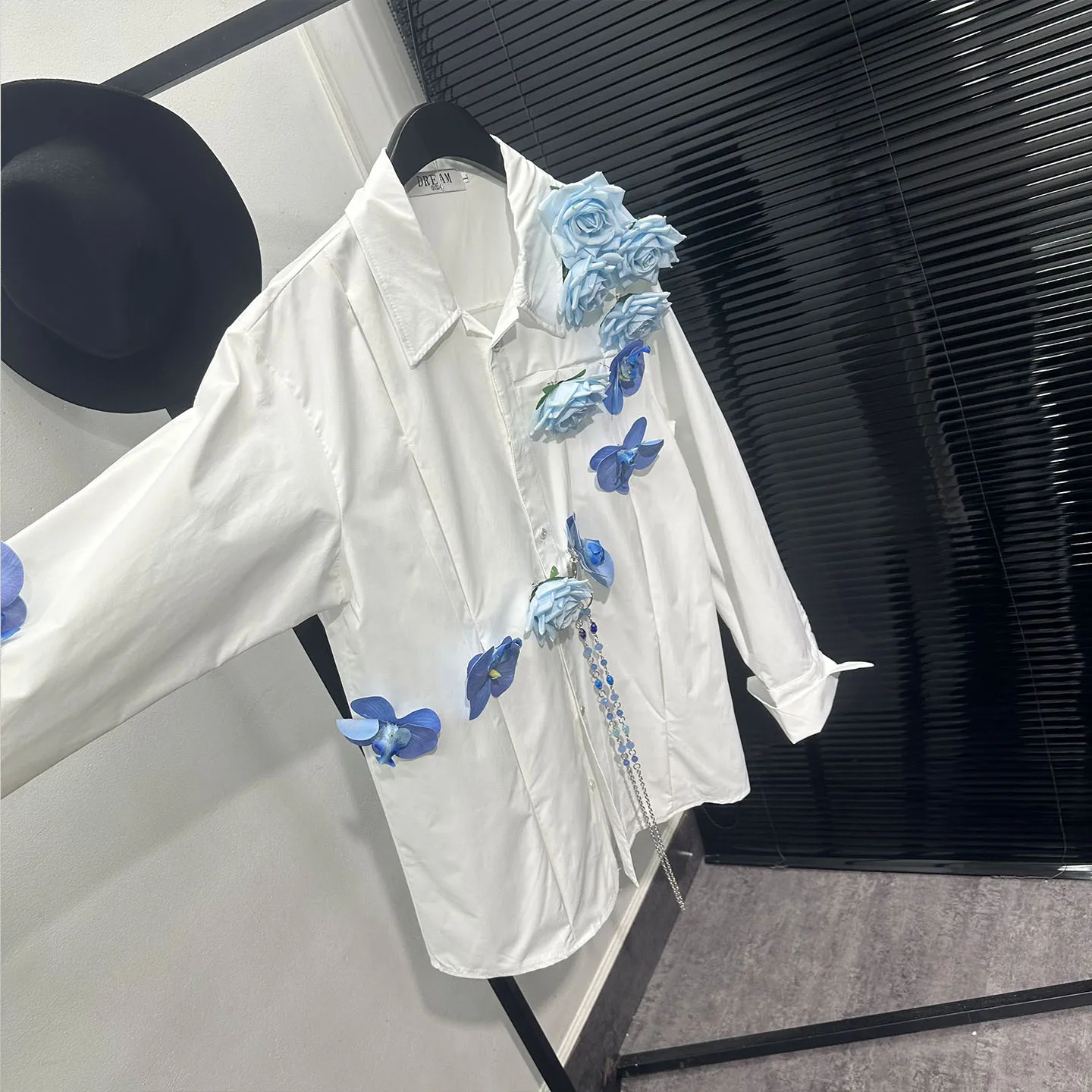 Avant-Garde Fashionable Handmade Flowers Shirt Men's Long-Sleeved Design Sense Temperament Entry Fashion