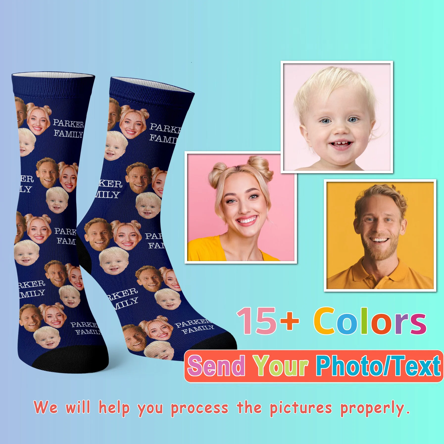 Custom Faces Print Sublimated Socks Galaxy Personalized Smiley Photo Socks with face gag Gifts for Men Women Birthday Gifts