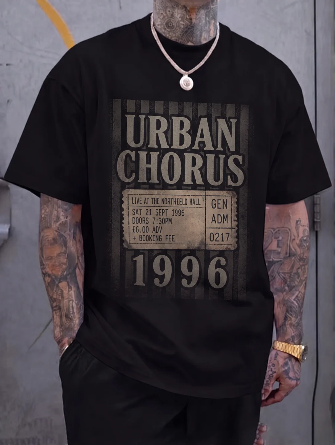 

Urban Chorus 1996 Vintage Ticket Graphic Tee Distressed Band Poster Print Retro Concert Ticket Printed Tee Unisex Top for Men