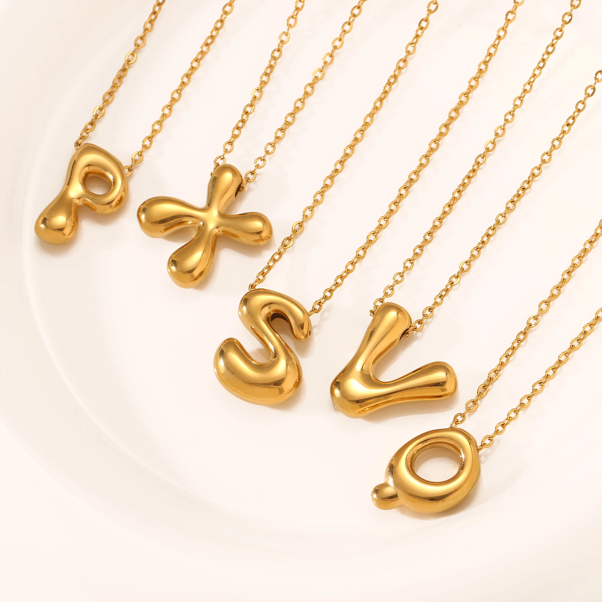 Chunky Bubble Letter Necklace 18K Gold Color Plated Big Balloon Initial Letter Pendants Necklace Dainty Women Monogram Jewelry