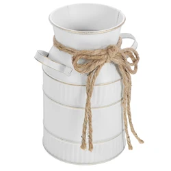 Retro Milk Bottle Vase Jug Vintage European Style Distressed Iron Flower Vase With Handle White Decorative Vases For Office