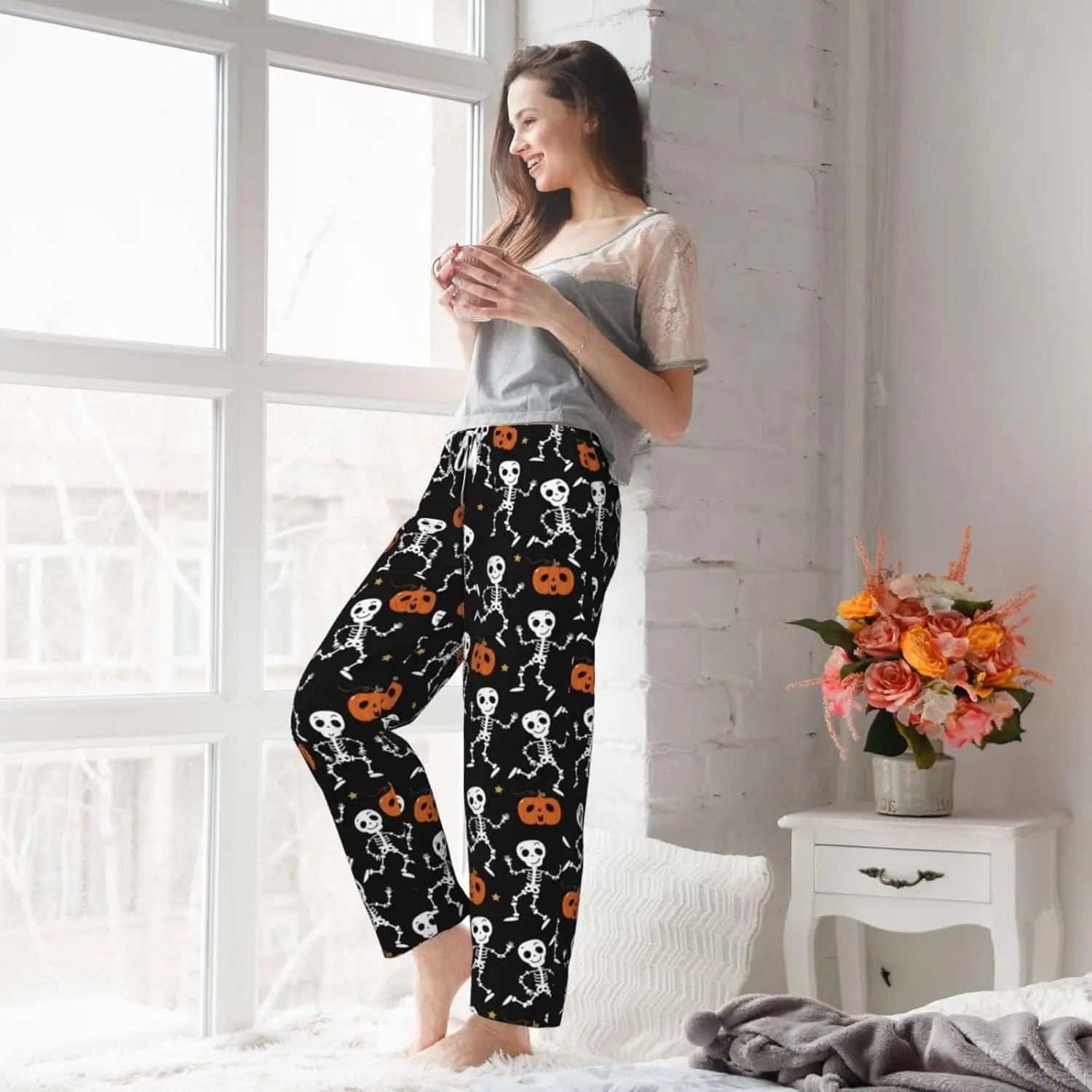 Christmas Pajama Pants Unisex Couples Wide Leg Funny Cute Print Lounge Pj Bottoms Pockets Casual Comfy Soft Apparel