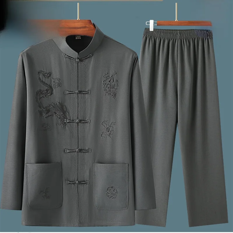 

New Chinese Sle Long Sve Men's Suit Lightweight Summer Dad Tang Suit Cotton Linen Embroidered Casual Wear for Middle-Aged