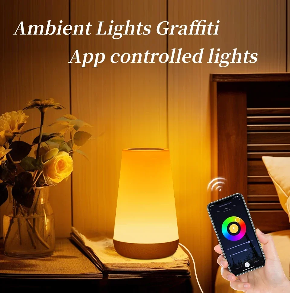 Tuya WiFi Smart Light Bedside Led Night Lights Dimmable Table Lamp RGB Touch Lamp Voice APP Control Google Home Alexa Smartlife