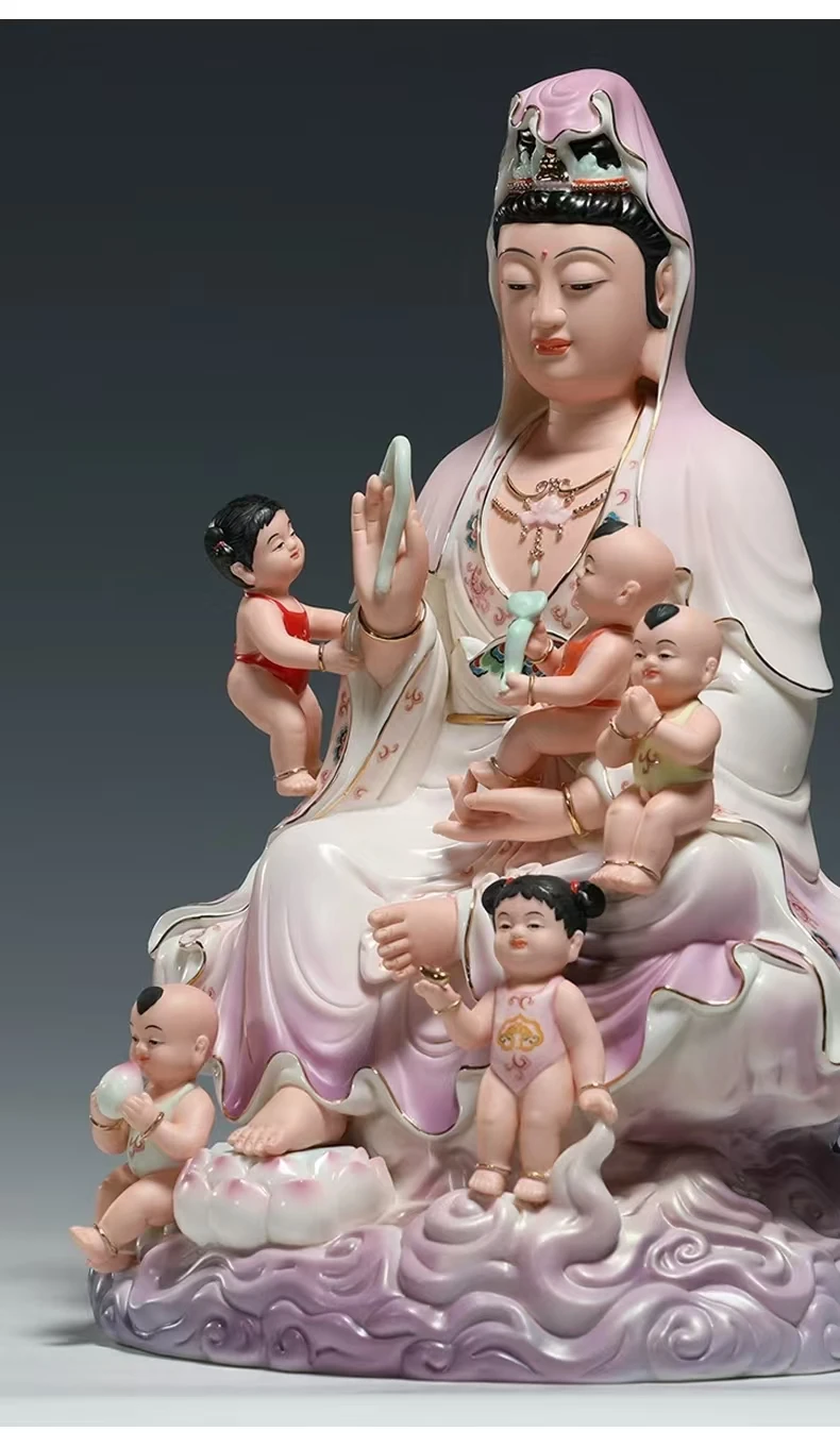 Ceramic Guanyin Avalokitesvara Bodhisattva statue Buddha statuette household family home worship ornament Wuzi guan yin figure