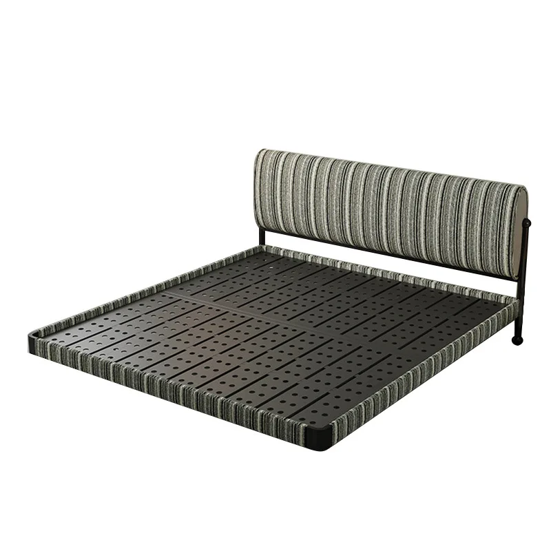 Suspended bed Italian minimalist designer striped cotton and linen cloth tofu block soft bag master bedroom double bed