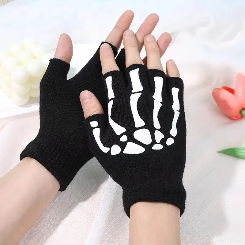 1/2/3/4 Paar trendige warme Thermohandschuhe, stilvolle Skelett-Fäustlinge, Handschuhe für kaltes Wetter, Halloween, Winter, Radfahren, Skifahren, Klettern