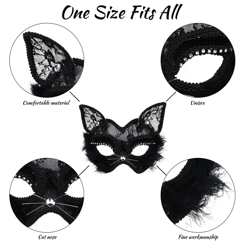 P-Jsmen Luxury Venetian Masquerade Mask Sexy Black Cat Lace Mask Fancy Dress Christmas Halloween Costume Party for Girls Women