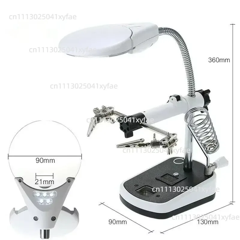 3.5/10X Stand Helping Hand Soldering Magnifier Auxiliary Clip Repairing Magnifying Glass with LED Lights Optical Lens Loupe