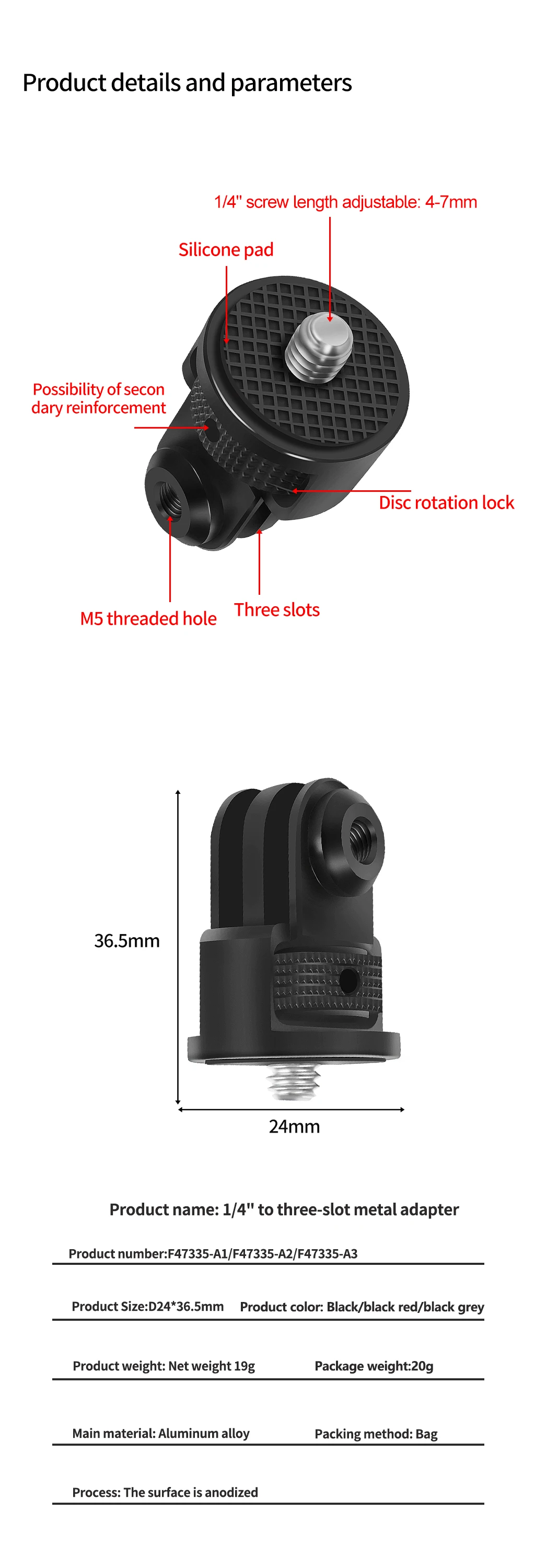 Aluminiumlegierung 1/4 Zoll Mini Stativadapter Halterung Basis für Gopro 13 12 11 10 für Insta360 X5 X4 X3 X2 für DJI Osmo Action Kamera – Detail 8