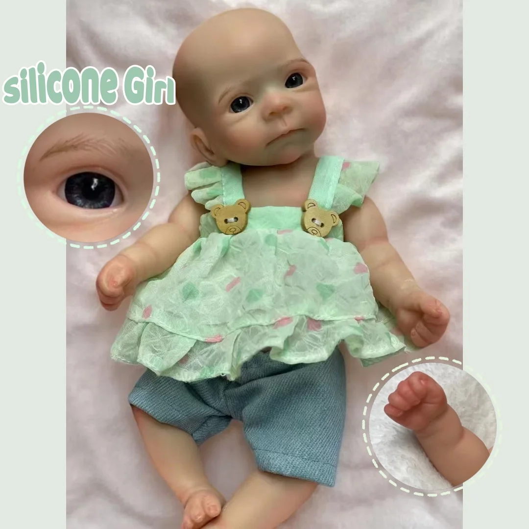 

10Inch/25cm Open Mouth & Washable Solid Silicone Bebe Reborn Girl Doll 3D Painted Skin Soft Touch Newborn Doll Perfect Gift